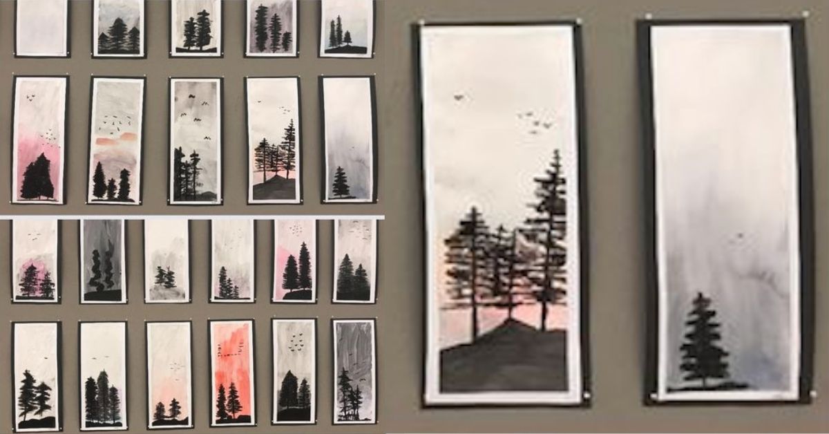 Skapa granar i den dimmiga skogen - En bilduppgift med olika penslar och akvarellpapper